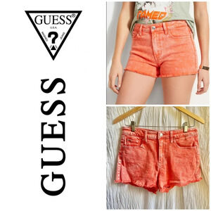 Guess Orange Stonewashed Denim Cut-Off Shorts, 28